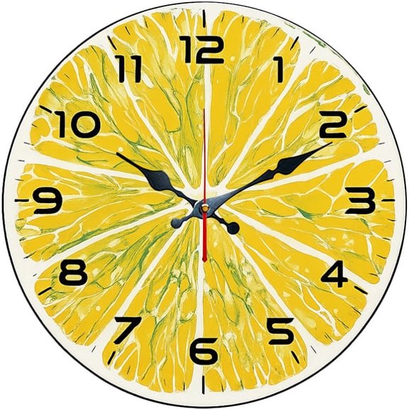 SBEMP10 Inch Silent Wall Clock, Lemon Slice Creative Decorative Wall Clock, Battery Operated Non-Ticking Round Clock for Kitchen Living Room Fruit Home Decor
