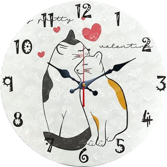 SBEMP10 Inch Silent Wall Clock, Love Cat Couple Decorative Wall Clock, Battery Operated Non-Ticking Round Clock for Living Room Bedroom Nursery Home Decor