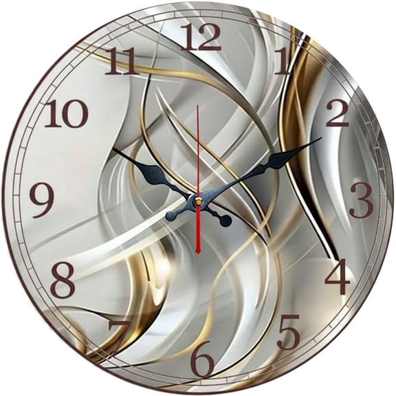 SBEMP10 Inch Silent Wall Clock, Luxury Silver Gold Fluid Line Decorative Wall Clock, Battery Operated Non-Ticking Round Clock for Living Room Bedroom Office Home Decor