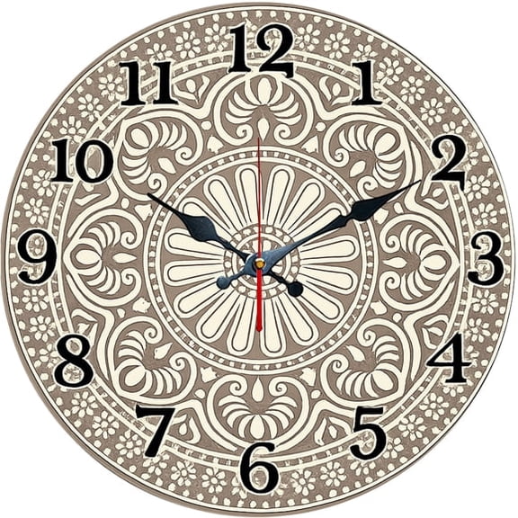 SBEMP10 Inch Silent Wall Clock, Moroccan Style Mandala Pattern Decorative Wall Clock, Battery Operated Non-Ticking Round Clock for Living Room Bedroom Boho Home Decor