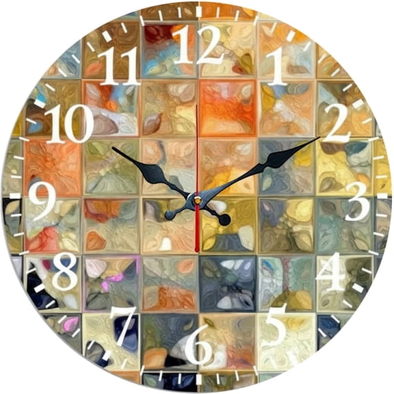 SBEMP10 Inch Silent Wall Clock, Mosaic Color Block Art Decorative Wall Clock, Battery Operated Non-Ticking Round Clock for Living Room Bedroom Office Home Decor