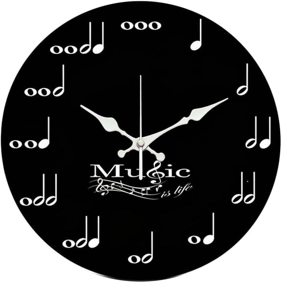 SBEMP10 Inch Silent Wall Clock, Music Note Minimalist Decorative Wall Clock, Battery Operated Non-Ticking Round Clock for Living Room Bedroom Music Lover Home Decor