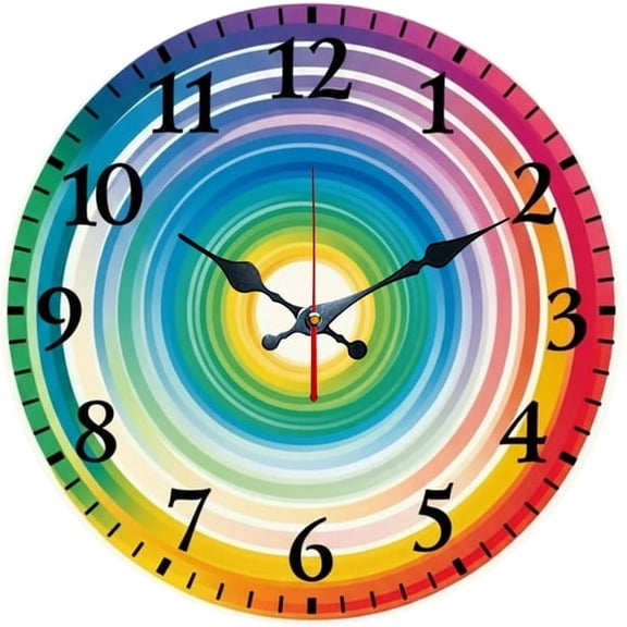 SBEMP10 Inch Silent Wall Clock, Rainbow Concentric Circle Decorative Wall Clock, Battery Operated Non-Ticking Round Clock for Living Room Bedroom Colorful Home Decor