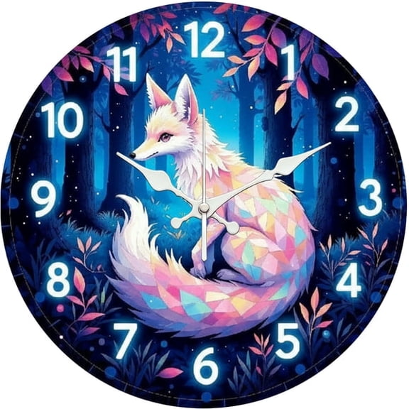 SBEMP10 Inch Silent Wall Clock, Rainbow Fox Forest Geometric Decorative Wall Clock, Battery Operated Non-Ticking Round Clock for Living Room Bedroom Fantasy Home Decor