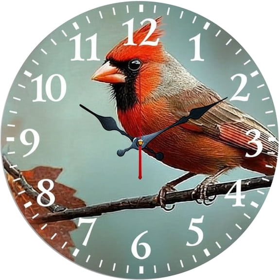 SBEMP10 Inch Silent Wall Clock, Red Cardinal Bird Decorative Wall Clock, Battery Operated Non-Ticking Round Clock for Living Room Bedroom Office Home Decor