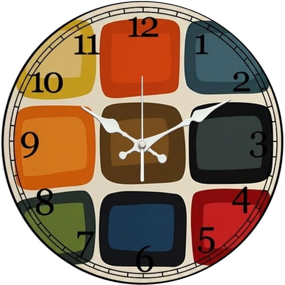 SBEMP10 Inch Silent Wall Clock, Retro Color Block Mid-Century Decorative Wall Clock, Battery Operated Non-Ticking Round Clock for Living Room Bedroom Modern Home Decor