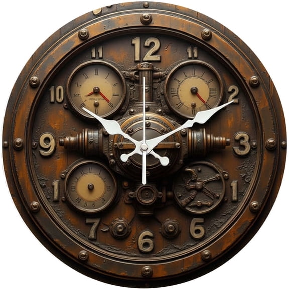 SBEMP10 Inch Silent Wall Clock, Steampunk Gauge Vintage Decorative Wall Clock, Battery Operated Non-Ticking Round Clock for Living Room Bedroom Industrial Home Decor