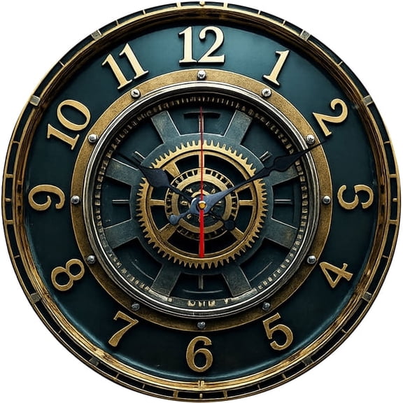 SBEMP10 Inch Silent Wall Clock, Steampunk Gear Mechanical Decorative Wall Clock, Battery Operated Non-Ticking Round Clock for Living Room Bedroom Industrial Home Decor