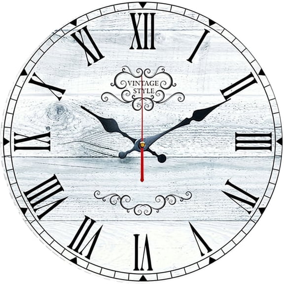 SBEMP10 Inch Silent Wall Clock, Vintage White Wood Roman Numeral Decorative Wall Clock, Battery Operated Non-Ticking Round Clock for Living Room Bedroom Kitchen Farmhouse Home Decor