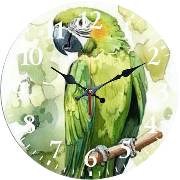 SBEMP10 Inch Silent Wall Clock, Watercolor Macaw Parrot Decorative Wall Clock, Battery Operated Non-Ticking Round Clock for Living Room Bedroom Office Home Decor