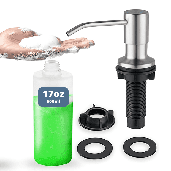 SBEN Built-in Kitchen Sink Soap or Lotion Dispenser 17 oz Pet Bottle, 360° Rotation​, Brushed Nickel