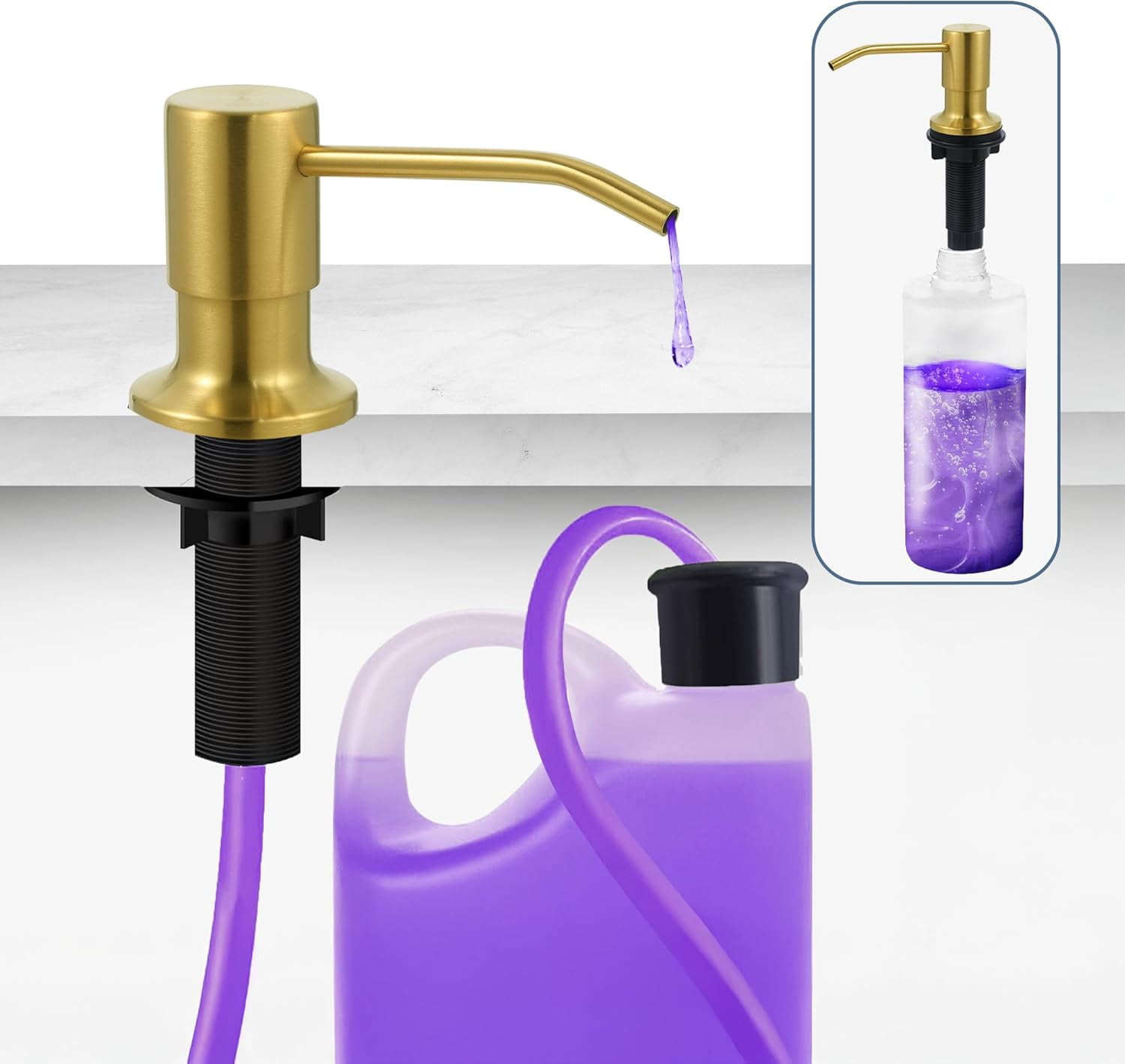 SBEN Countertop Soap Dispenser Pump with Extension Tube Kit (Gold Brushed)