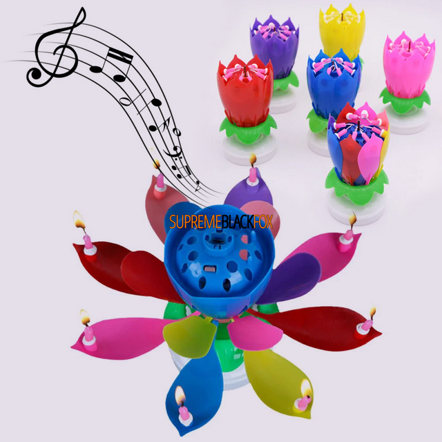SBF Rotating Lotus Candle Birthday Cake Flower Musical Music Candles
