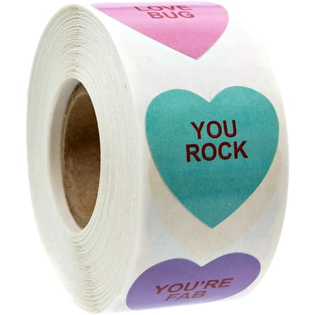 Valentine Candy Heart Stickers / 500 Valentine Stickers / 1 1/8 Inch Heart Stickers