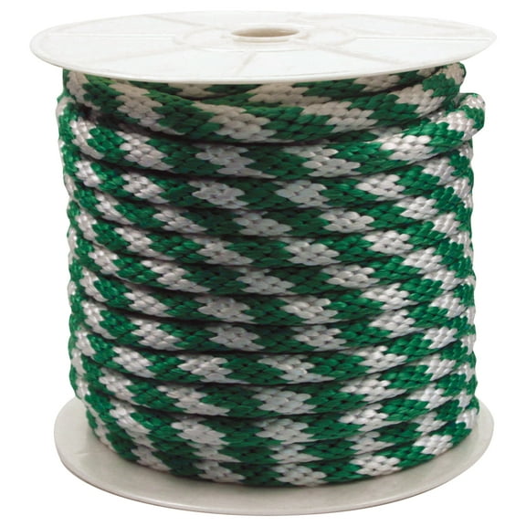 Rope King SBP-58140GW, Solid Braided Poly Rope, 5/8" x 140', Green/White, 1 Each