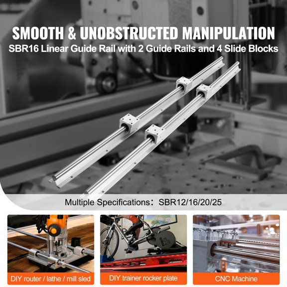 SBR16 Linear Guide Rail Set 2000mm 2 PCS 78.7 in Guide Rails and 4 PCS SBR16UU Slide Blocks Linear Bearings Kit for CNC Router Automated Machines DIY Project