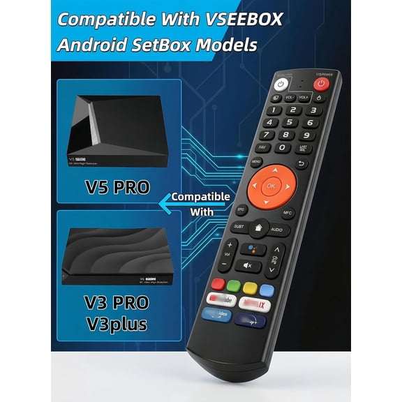 SBSWXX-New V3 Plus/Pro Voice Remote Control Replacement Bluetooth Voice Remote Control for vSeeBox V3 Plus/Pro Models - Programmable Bluetooth Remote Compatible with vSeeBox TV Box