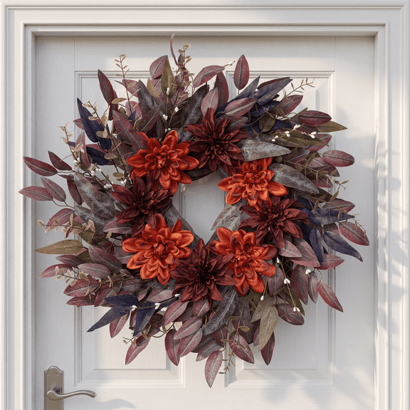 SBUSFGT 26" Fall Wreath for Front Door, Large Autumn Leaf Wreath for Thanksgiving Harvest Decor, Farmhouse Outdoor Indoor Wall Hanging