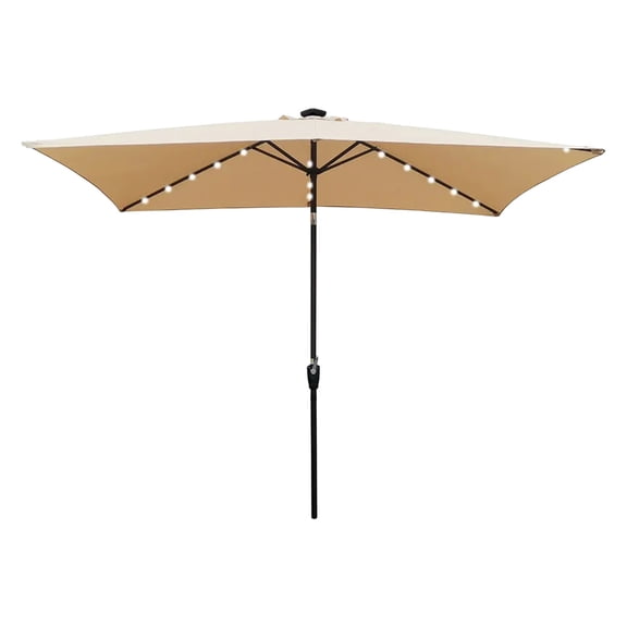 SBYOJLPB 10 * 6.5 Ft Rectangular Patio Solar LED Lighted Outdoor Market Umbrellas with Crank and Push Button Tilt for Garden Shade and Swimming Pool
