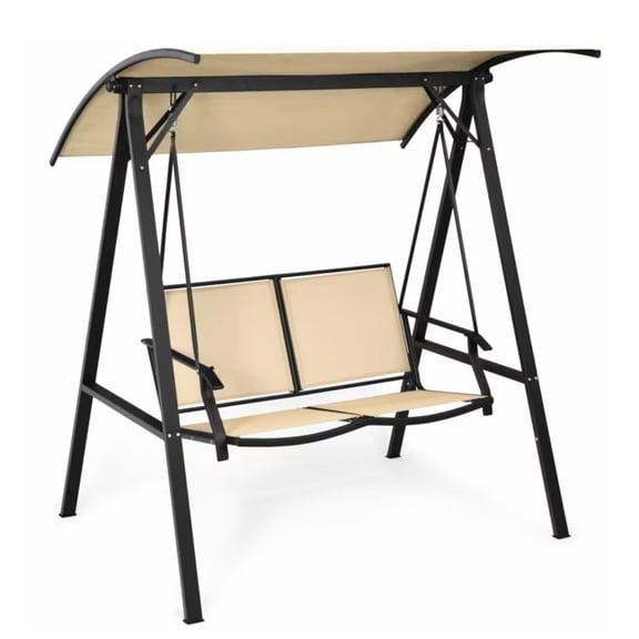 SBYOJLPB 2 Person Patio Swing with Weather-Resistant Glider,Adjustable Canopy,Outdoor Garden Seating,Comfortable Relaxing Swing for Yard