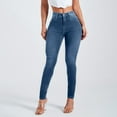 thumbnail image 1 of SBYOJLPB 2024 New Products！Women Casual Sport Long Pnats High Waist Elastic Button Zipper Jeans Blue 4(S), 1 of 9