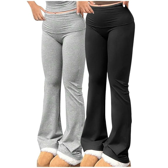 SBYOJLPB Women's Pants Clearance 2PC Women Solid Color Elastic Waisted Sports Casual Pants Long Pants Black 4(S)