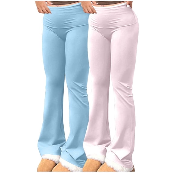 SBYOJLPB 2PC Women Solid Color Elastic Waisted Sports Casual Pants Long Pants Light Blue 12(XXL)