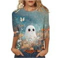 thumbnail image 1 of SBYOJLPB 3/4 Sleeve Tops for Women Halloween Printed Crew Neck Pullover Top, 1 of 5
