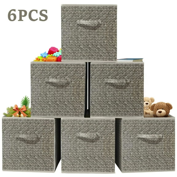 SBYOJLPB 6-Pack Brown Foldable Storage Boxes - Fabric Toy Box and Closet Organizer Cubes for Clothes,Bedroom Storage,Shelf Use