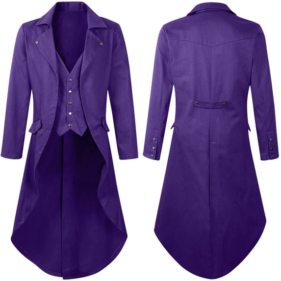 SBYOJLPB Activity Promotions Mens Gothic Solid Color Top Steampunk Medieval Tailcoat Uniform Performance Suit Lapel Jacket Purple 8(L)