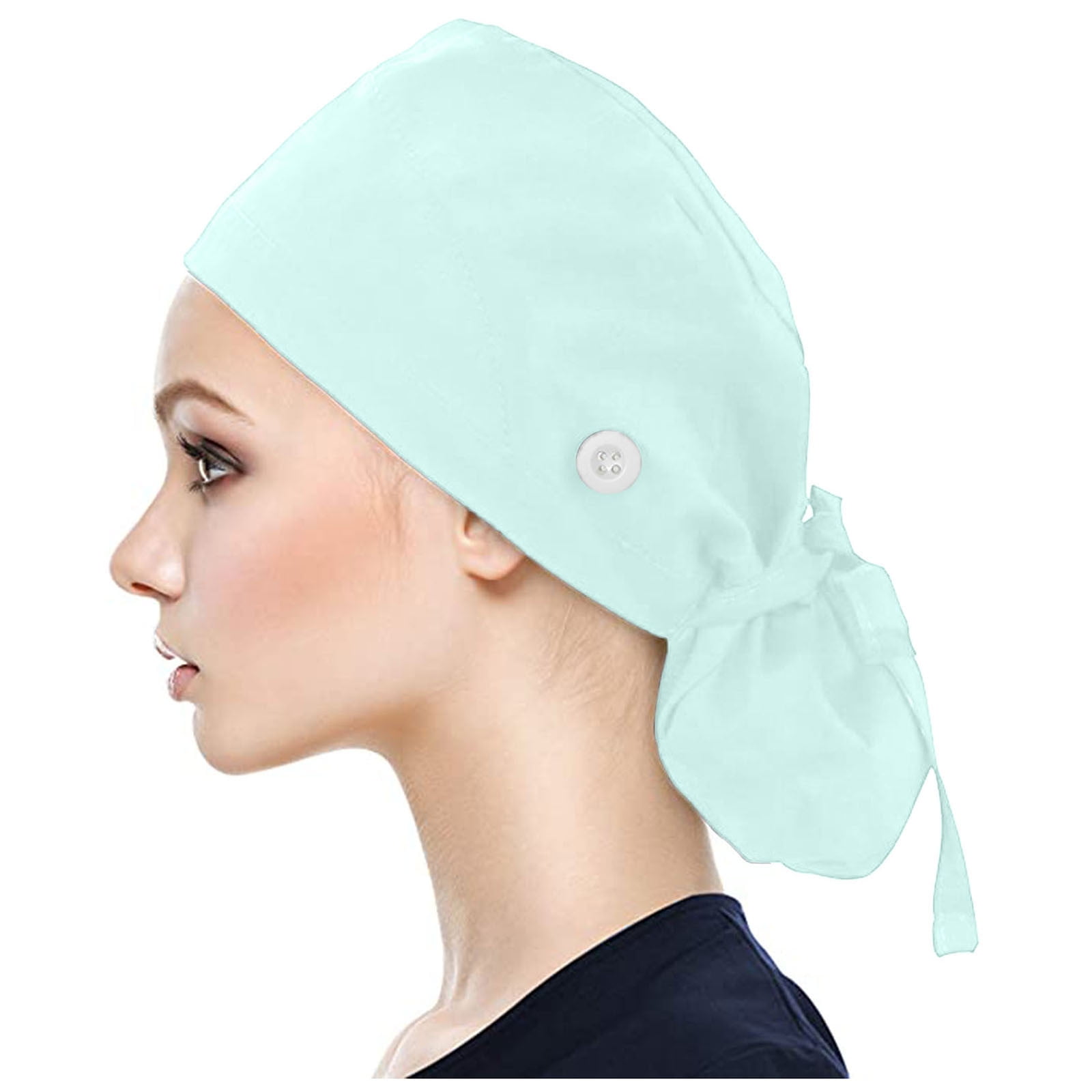 Babrukda Adjustable Working Hat - Sweatband, Elastic Tie Back, Tropical Cactus Print, One Size Fits All
