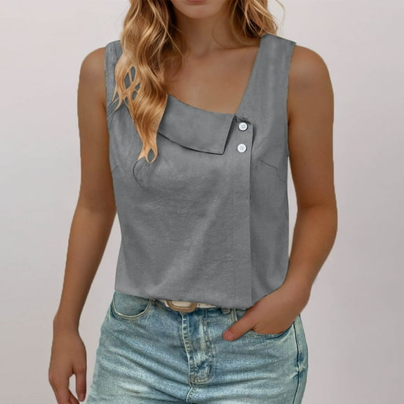 SBYOJLPB Camisole Tops for Women Casual Women's Round Neck Summer Solid Color Retro Regular Women's Sleeveless Tops Gray 6(M)
