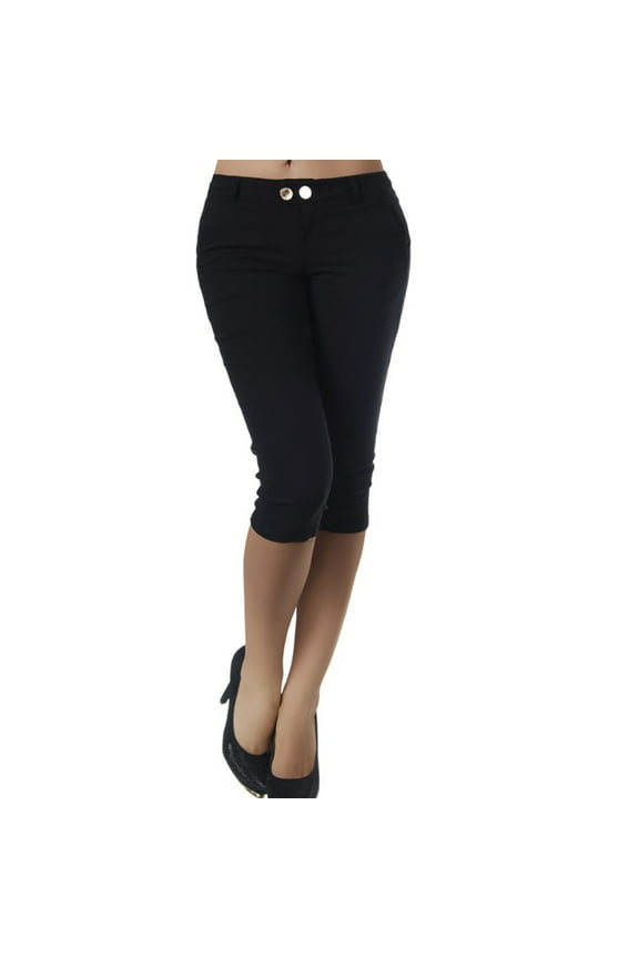 Capri Pants For Women Plus Fashion Women Plus Size Solid Button Zipper Casual Pants Calf-Length Trousers Black 6(M)