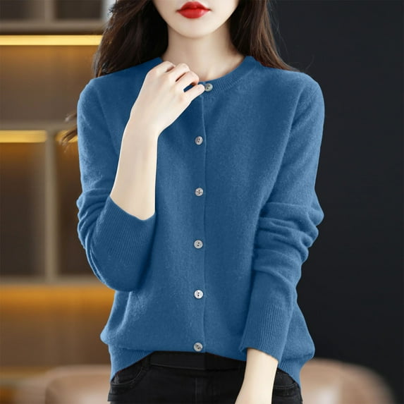 SBYOJLPB Cardigan Sweaters for Women Women'S Solid Color Long Sleeved Round Neck Knitted Sweater Thin Cardigan Sweater Top