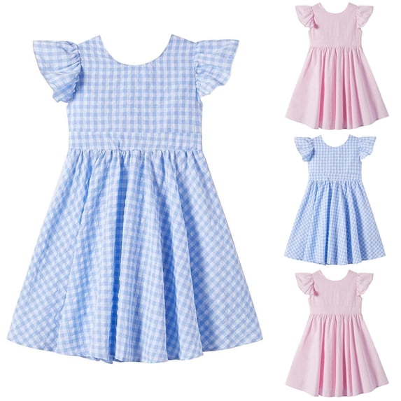 SBYOJLPB Children's Dress Checkered Print Strap Waist Irregular Skirt Dress Long Sundress for Girls