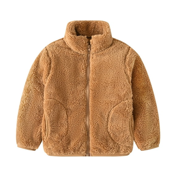 SBYOJLPB Children's Jacket Solid Color Hoodless Coat Long Sleeve Stand Collar with Pockets Casual Outdoor Jacket Cute Stylish Outerwear Coffee