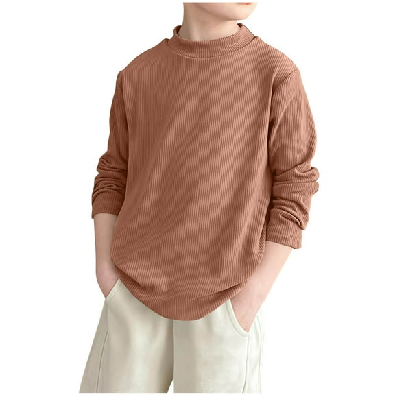 SBYOJLPB Children’s Pajama Shirt Long Sleeve Solid Color Casual T-Shirt Pullover Top Round Neck Warm Velvet Kids’ Comfortable Autumn Winter Sleepwear Coffee