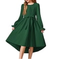 thumbnail image 1 of SBYOJLPB Children's Solid Color Dress Fashionable and Comfortable Long Sleeved Round-Neck Dress with Belt for Girls, 1 of 5