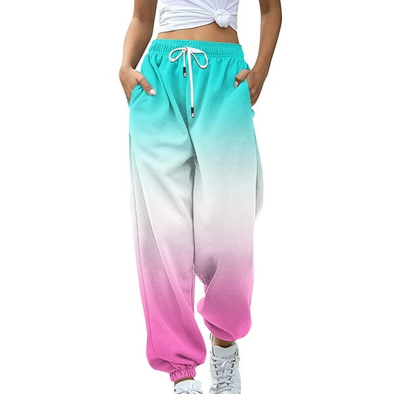 SBYOJLPB Cinch Bottom Sweatpants for Women with Pockets Light Blue 12(XXL)