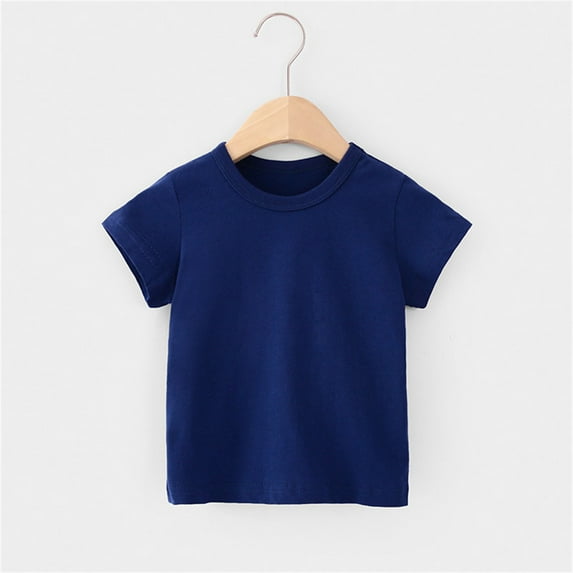SBYOJLPB'Clothing Toddler Baby Comfortable Solid Color Short Sleeve Cotton T-shirt Top Dark Blue 4-5Years