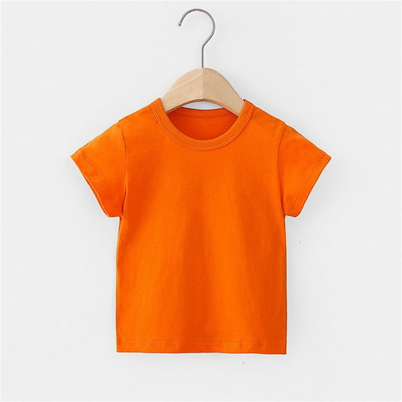 SBYOJLPB'Clothing Toddler Baby Comfortable Solid Color Short Sleeve Cotton T-shirt Top Orange 11-12Years