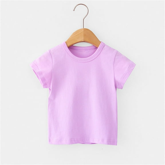 SBYOJLPB'Clothing Toddler Baby Comfortable Solid Color Short Sleeve Cotton T-shirt Top Purple 12-18Months