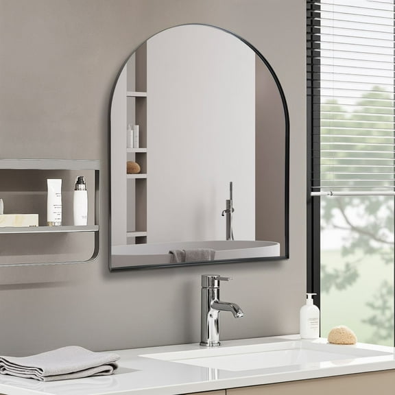 SBYOJLPB Dorm Room Essentials,Black Deep Frame 30x36in Arch Mirror Modern Dresser Mirror Wall Mounted Decor Metal Frame for Bedroom Living Room Entryway Fireplace Mantel Dining Room