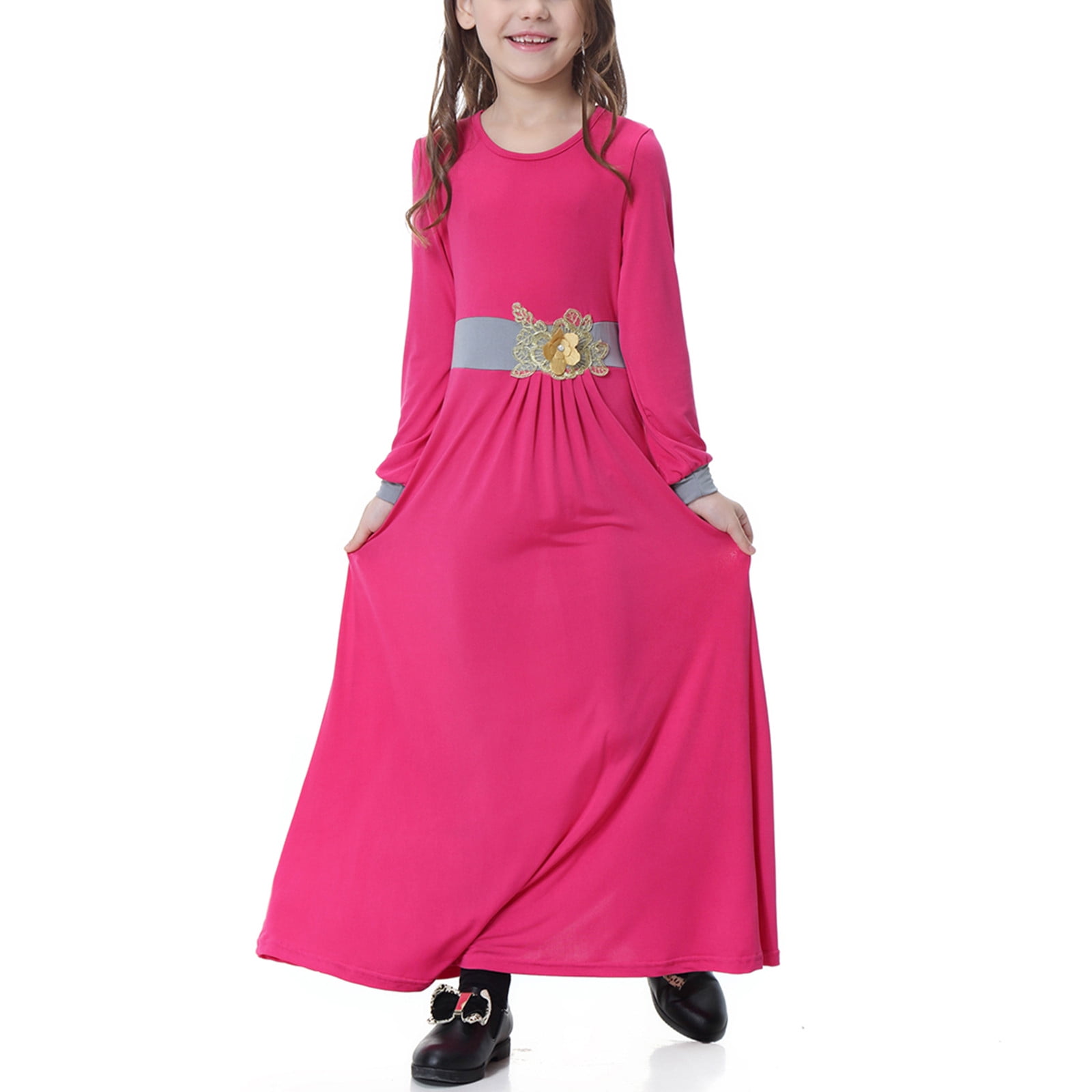 SBYOJLPB Dress Muslim Long Dress Medium Big Long Sleeve V Neck ...