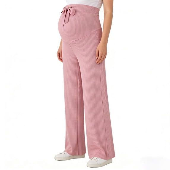 SBYOJLPB Elastic Waist Maternity Lounge Pants Solid Color Stretchy Wide Leg Trousers for Spring