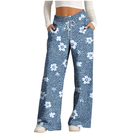 SBYOJLPB Fashionable Full Length Pants for Women Pants Printed Drawstring Wide Leg Loose Casual Pocket Trousers