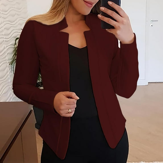 SBYOJLPB Women Plus Size Overcoat Women's Solid Color Casual Fashion Long-sleeved Cardigan Top Jacket Coat Outerwear Clearance Wine 4(S)