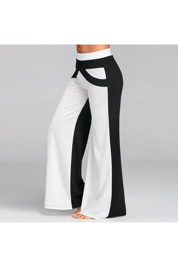 Womens Pants Women Patchwork Bell Bottoms Flare Trousers Mid Waisted Wide Leg Yoga Pants