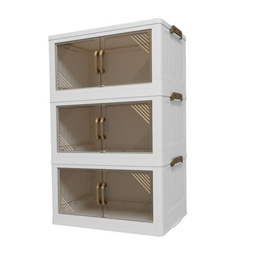 SBYOJLPB Foldable Clear Door Storage Box 3-Tier Organizer 21.6/25.6 Inch Wide Large Capacity Space Saving Foldable Plastic Storage Box for Closet Bedroom