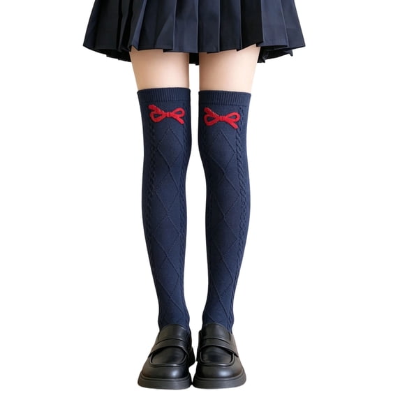SBYOJLPB Girls Over-the-Knee Socks with Bow Decoration Preppy Cotton Knit Socks